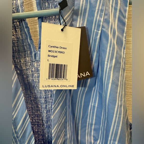 NWT Lusana Blue Striped Midi sundress - Picture 7 of 9